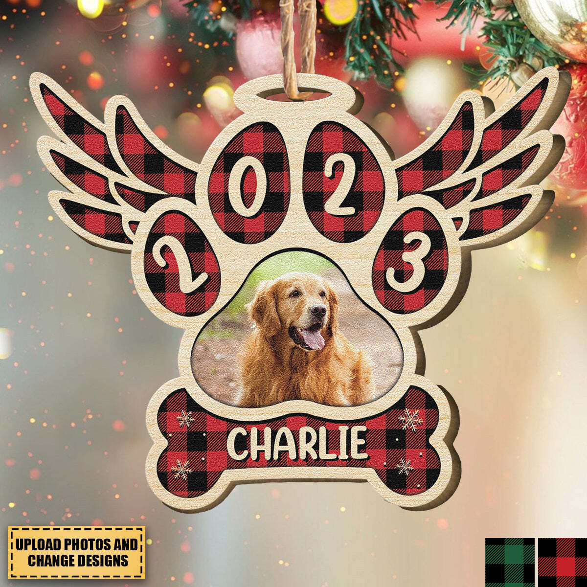 (Photo Inserted) Dog Christmas – Personalized Custom Shaped Wooden Ornament