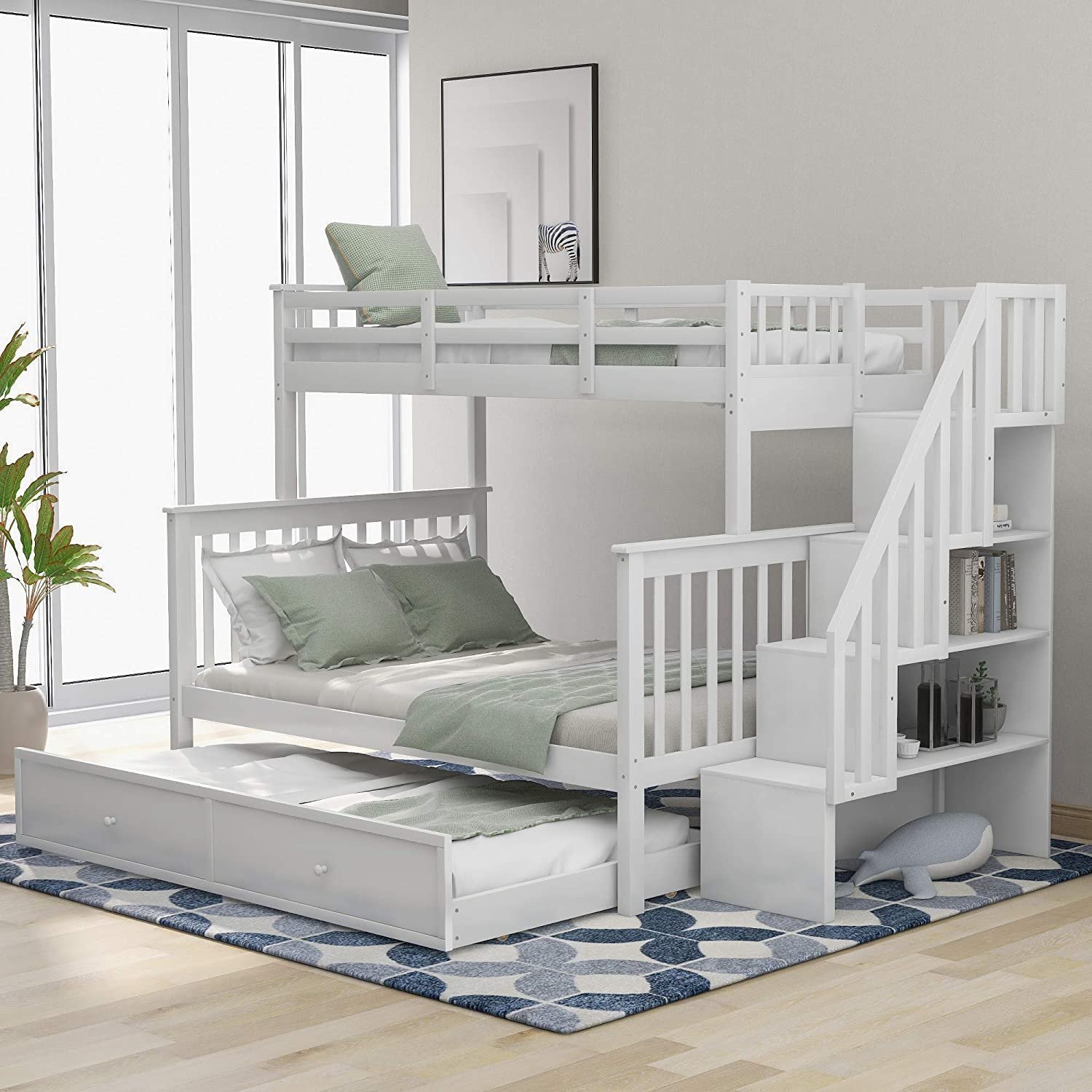 🎄Store Closing Sale💖twin-over-full-bunk-bed-with-and-guard-rail