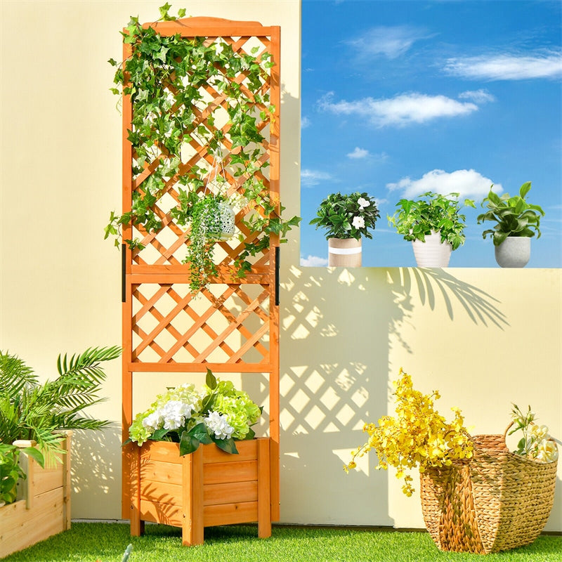 Wooden Raised Garden Bed 71 High Planter with Trellis for Plant Flower Climbing Pot Hanging
