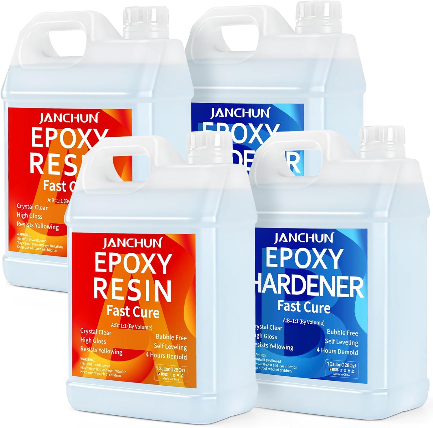 2 Gallon Epoxy Resin + 2 Gallon Epoxy Hardener, High Gloss Coating for River Table Tops, Art Casting Resin, Jewelry Making, DIY, Tumblers, Molds, Art Painting, Fast Curing Resin