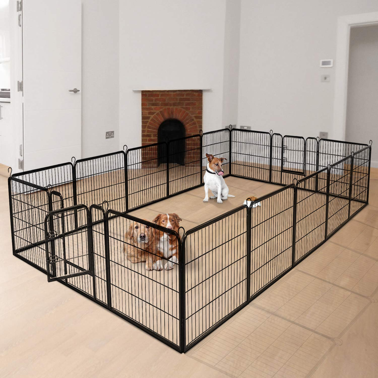 【Home&Garden】40″ Dog Fence with Door, 16/8 Panels Dog Playpen for Outside Large Dogs, Portable Pet Playpen
