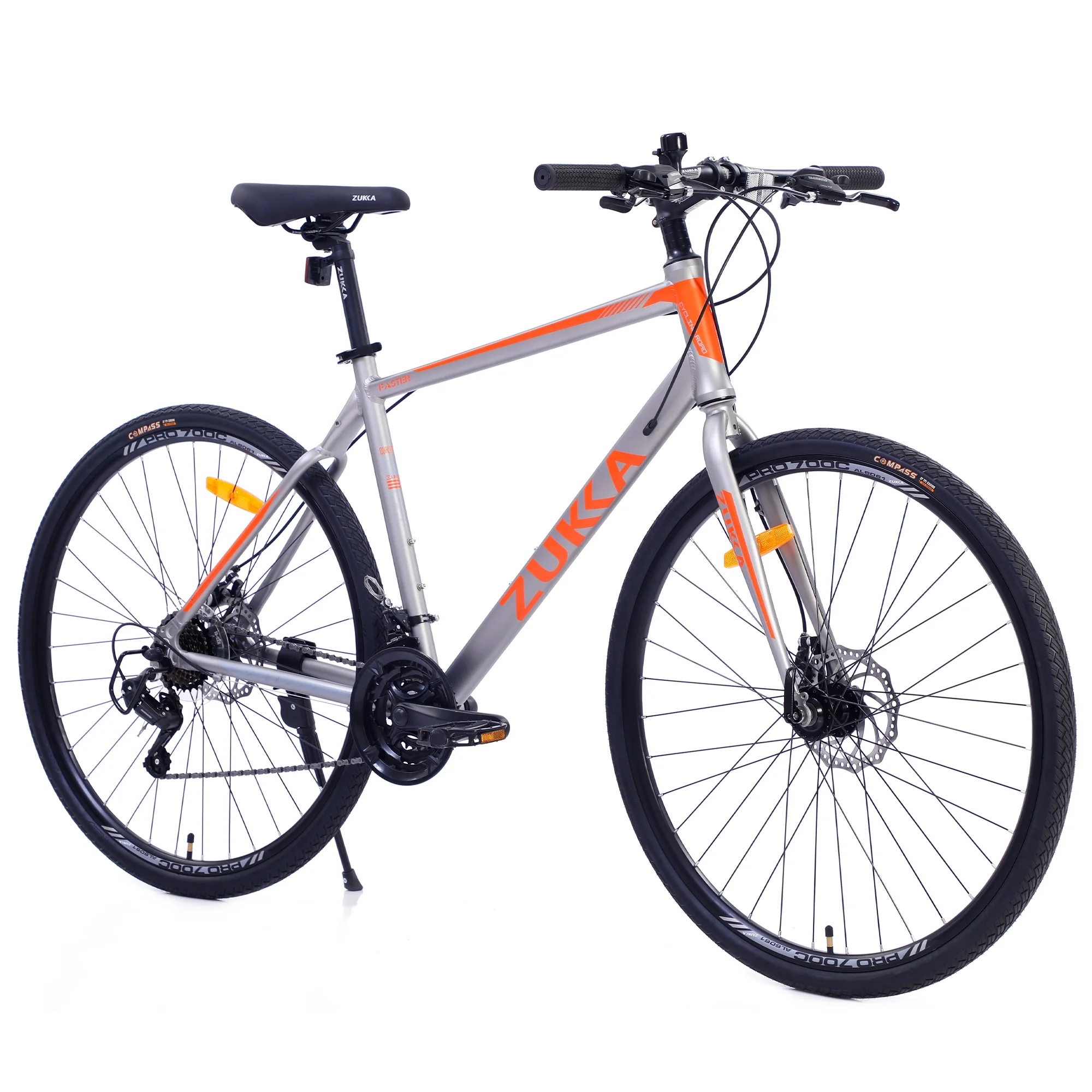 28 inch Hybrid Bike Men, Road Bike with Shimano 21 Speed, 700C Wheels, Comfort Adult Bicycle with Dual Disc Brake, 21 Lightweight Aluminium Frame, Suggested Rider 5’6 to 6’2 Tall- Silver+Orange