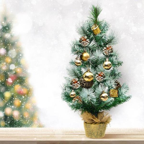 2 ft. Tabletop Mini Christmas Tree Snow Flocked Pine Tree with Base