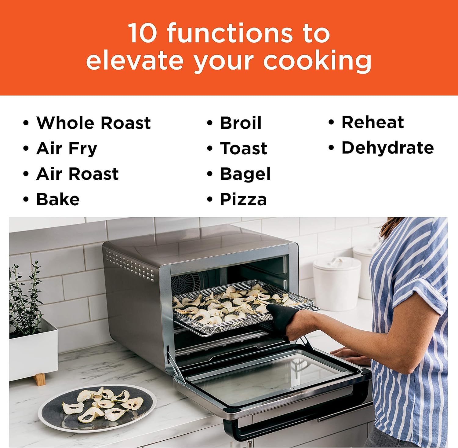 10-in-1 Smart Air Fry Digital Countertop Convection Toaster Oven with Thermometer XL Capacity and a Stainless Steel Finish