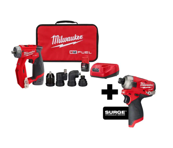 2505-22-2551-20 M12 12V Lithium-Ion Brushless Cordless 4-in-1 Installation 3/8in. Drill Driver SURGE Impact Driver Combo Kit