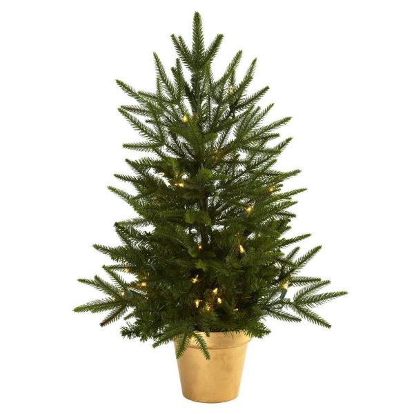 2.5 ft. Artificial Christmas Tree with Golden Planter and Clear Lights