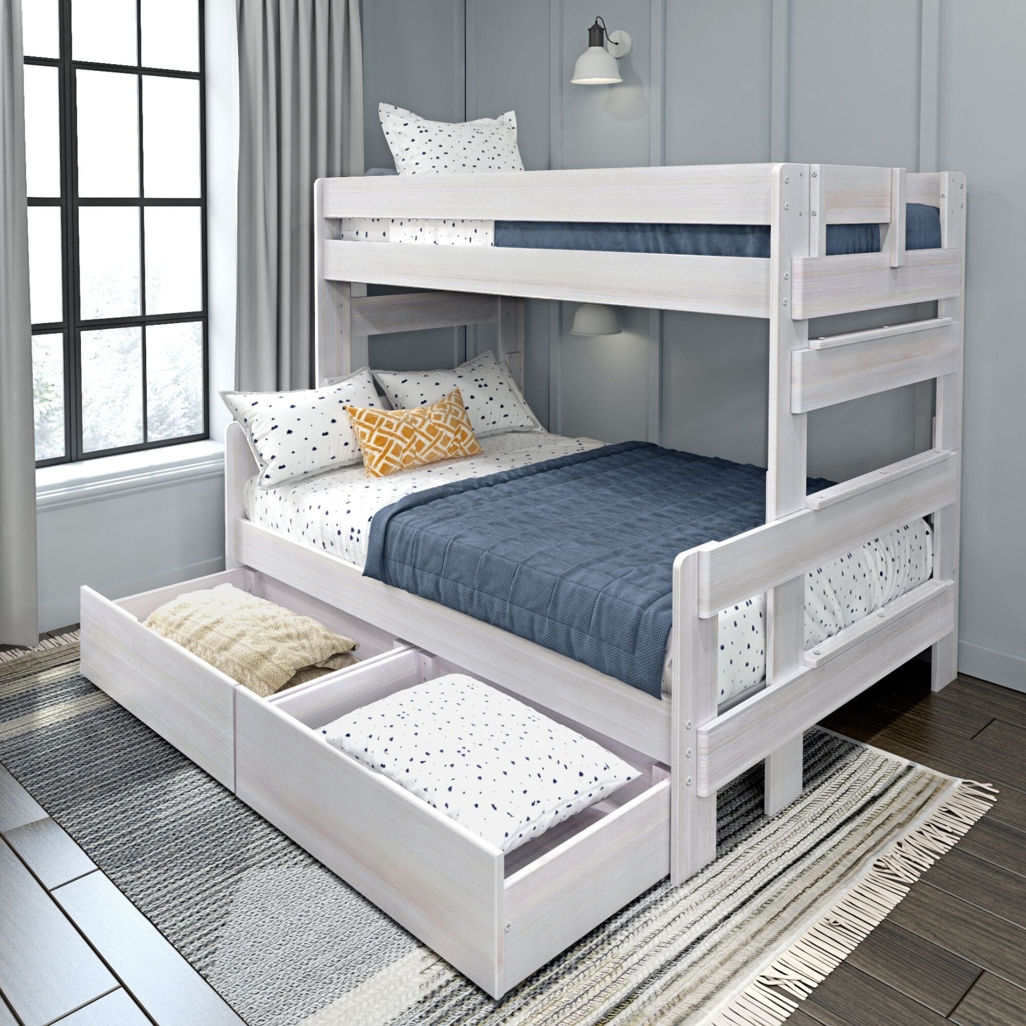 🎄Store Closing Sale💖Modern Farmhouse Twin over Full Bunk Bed with Storage Drawers