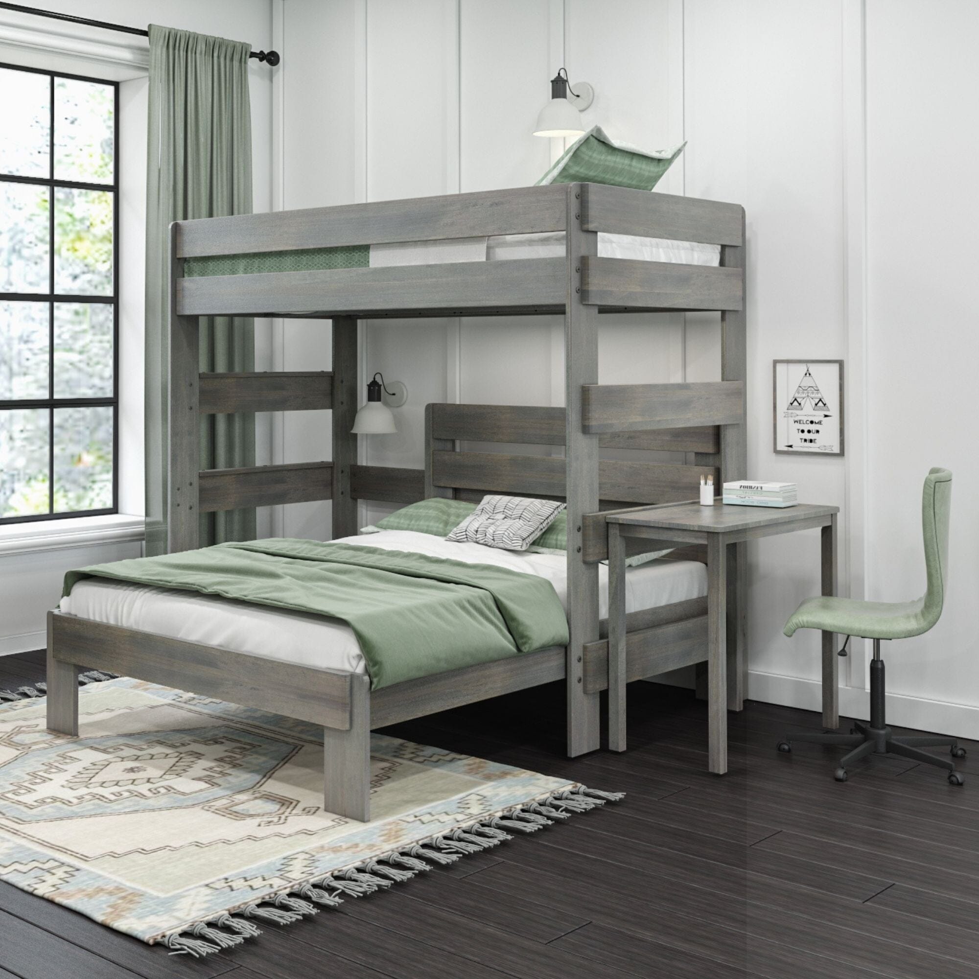 🎄Store Closing Sale💖Modern Farmhouse Twin over Full L-Shaped Bunk Bed with Desk