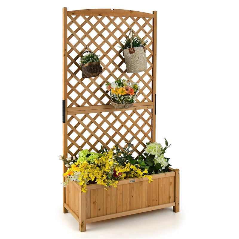 Wooden Raised Garden Bed 71 High Planter with Trellis for Plant Flower Climbing Pot Hanging-1