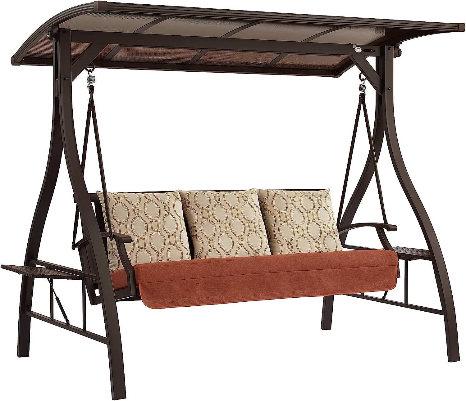 Ulax Furniture 3-Seat Outdoor Patio Swing Chair, Porch Swing Glider Chair with Convertible Canopy, Solar LED Light and Sunbrella Pillows for Poolside, Garden, Balcony, Backyard