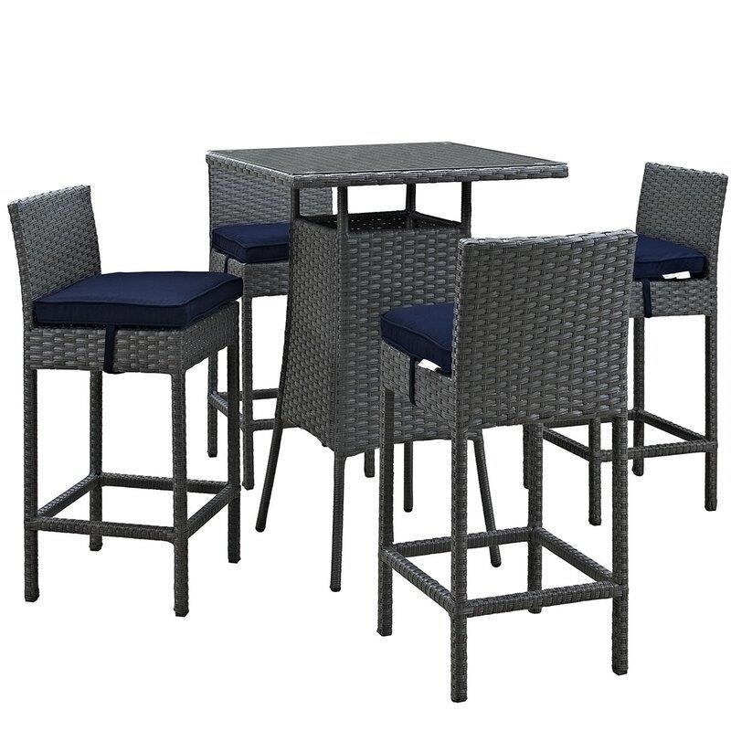 Tripp Square 4 – Person 31.5&” Long Bar Height Dining Set with Cushions