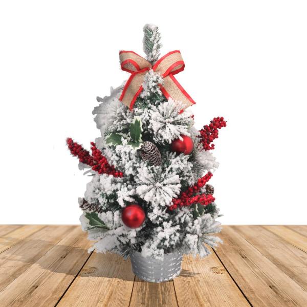 2 ft. Unlit Flocked Artificial Christmas Tree with Burlap Bow