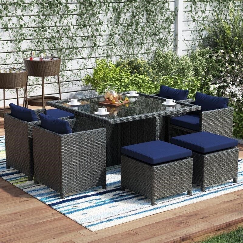 Tripp Square 6 – Person 52.5&” Long Dining Set with Cushions