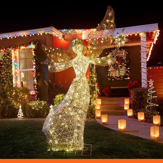 White LED Angel with Star Holiday Yard Decoration