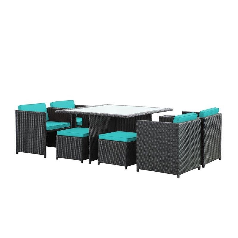 Travers Square 51&” Long Dining Set with Cushions