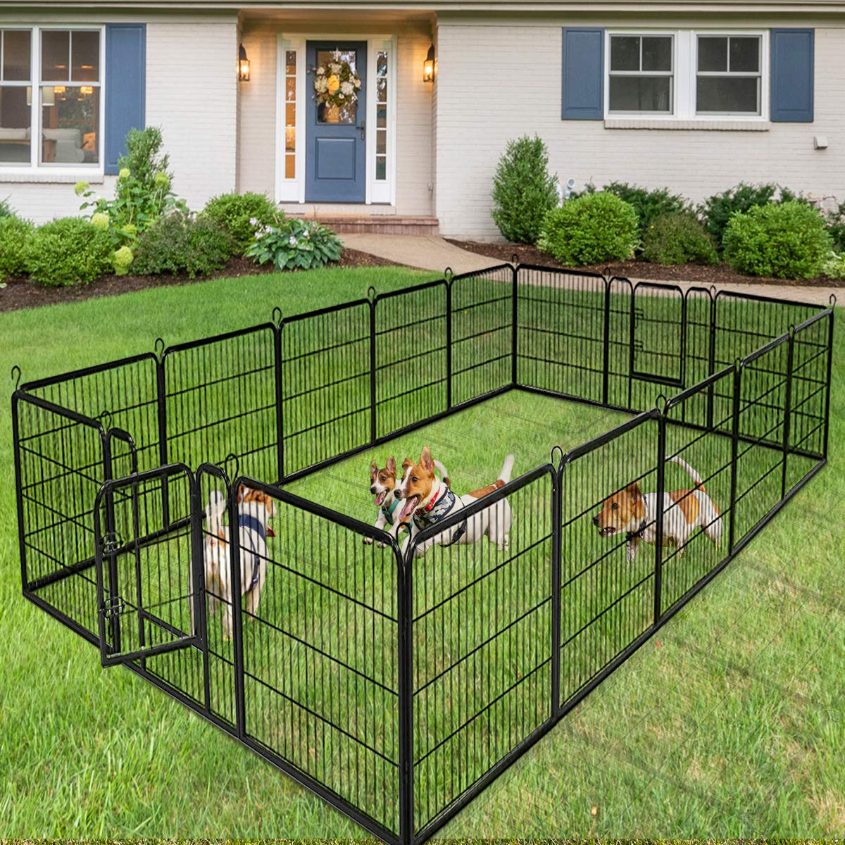 【Home&Garden】40″ Dog Fence with Door, 16/8 Panels Dog Playpen for Outside Large Dogs, Portable Pet Playpen