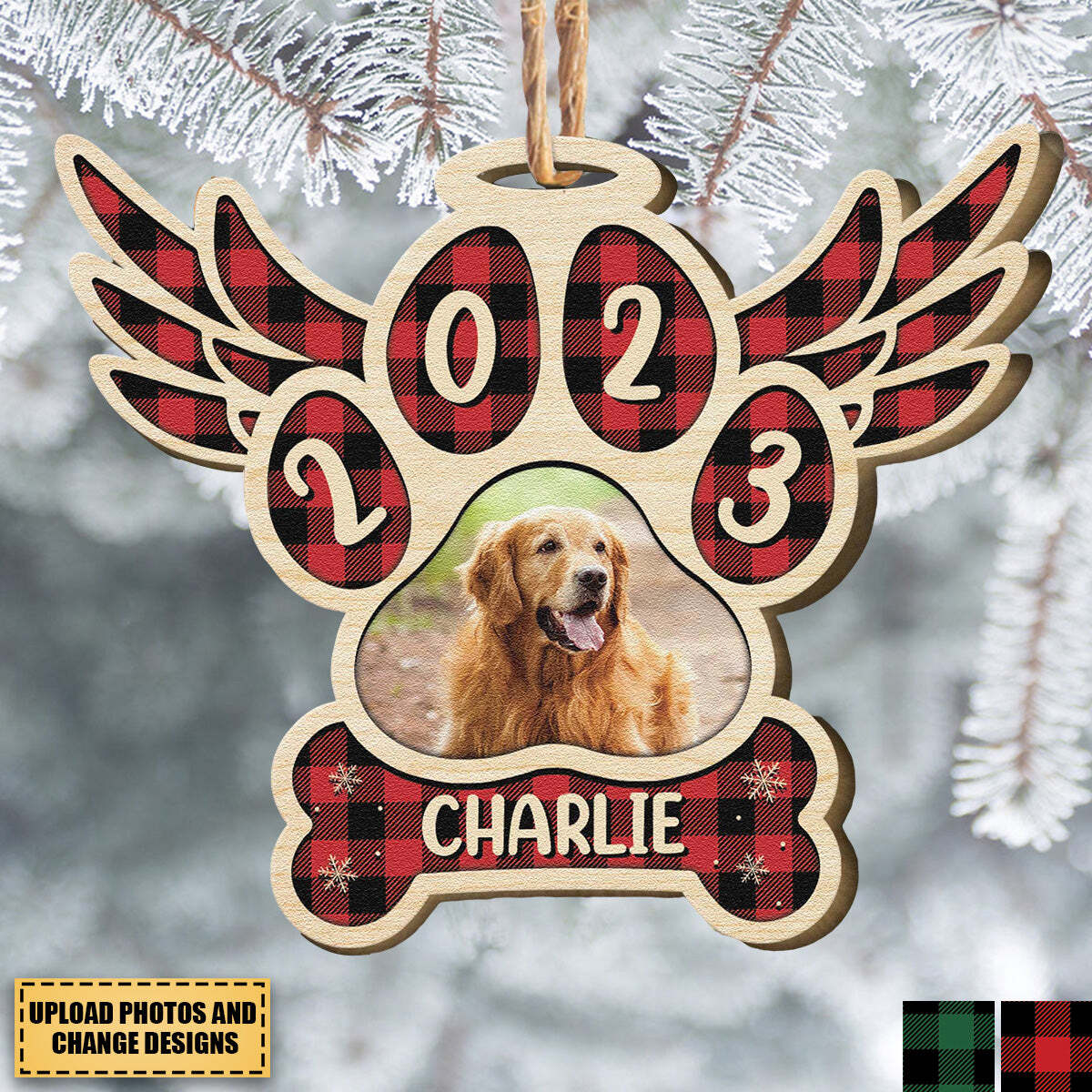 (Photo Inserted) Dog Christmas – Personalized Custom Shaped Wooden Ornament