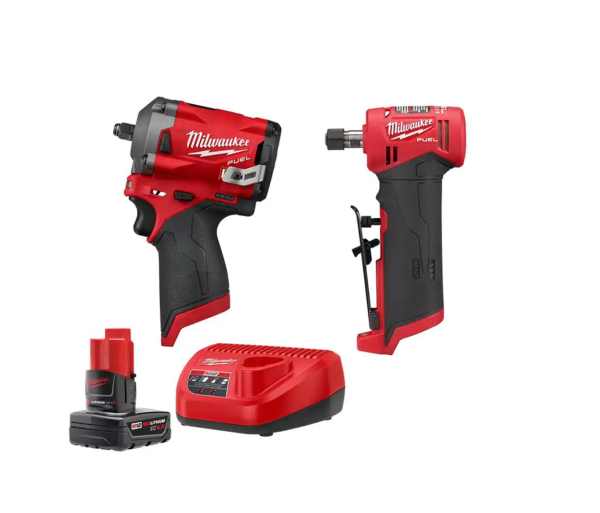 2554-20-2485-20-48-59-2440 M12 12V Lithium-Ion Brushless Cordless 3/8 in. Impact Wrench and 1/4 in. Die Grinder Kit (2-Tool)