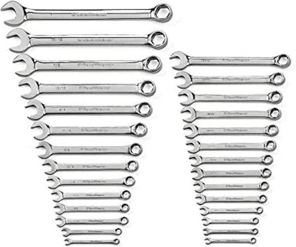 28 Pc. 6 Pt. Combination Wrench Set, SAE/Metric 81923, Chrome