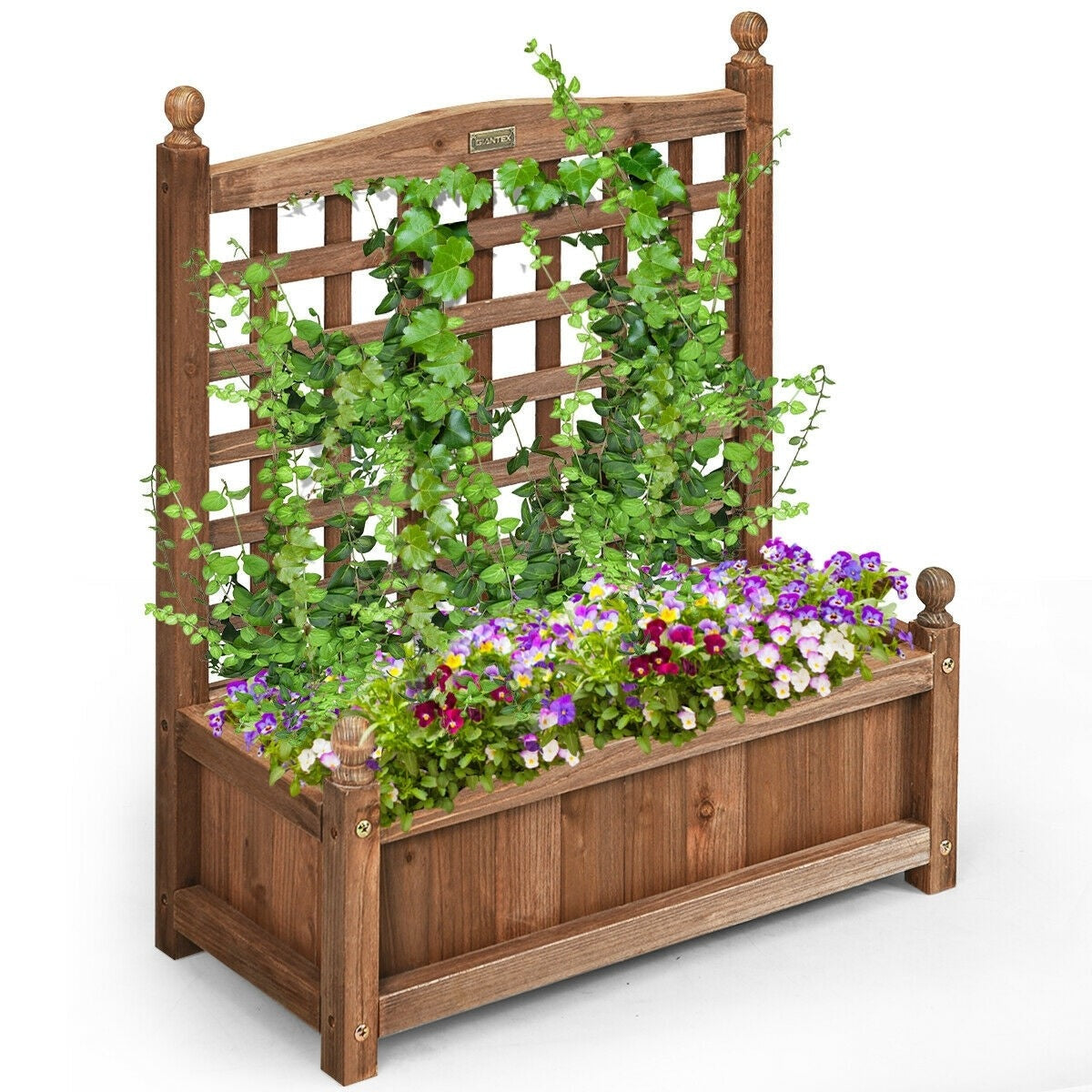 Wooden Raised Garden Bed Freestanding Elevated Planter Box with Trellis