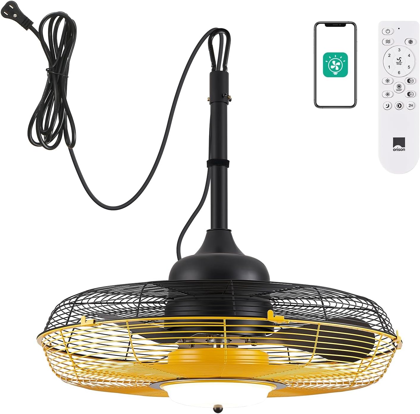 21&” Outdoor Ceiling Fan with Light, Plug in Ceiling Fan with Remote, Gazebo Fans Outdoor Hanging for Patios Waterproof, Wet Rated Hanging Fan with App Control