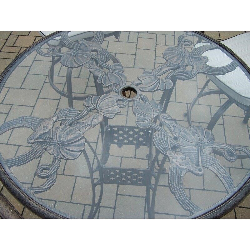 Wendling Round 4 – Person Aluminum Bar Height Dining Set with Cushions and Umbrella