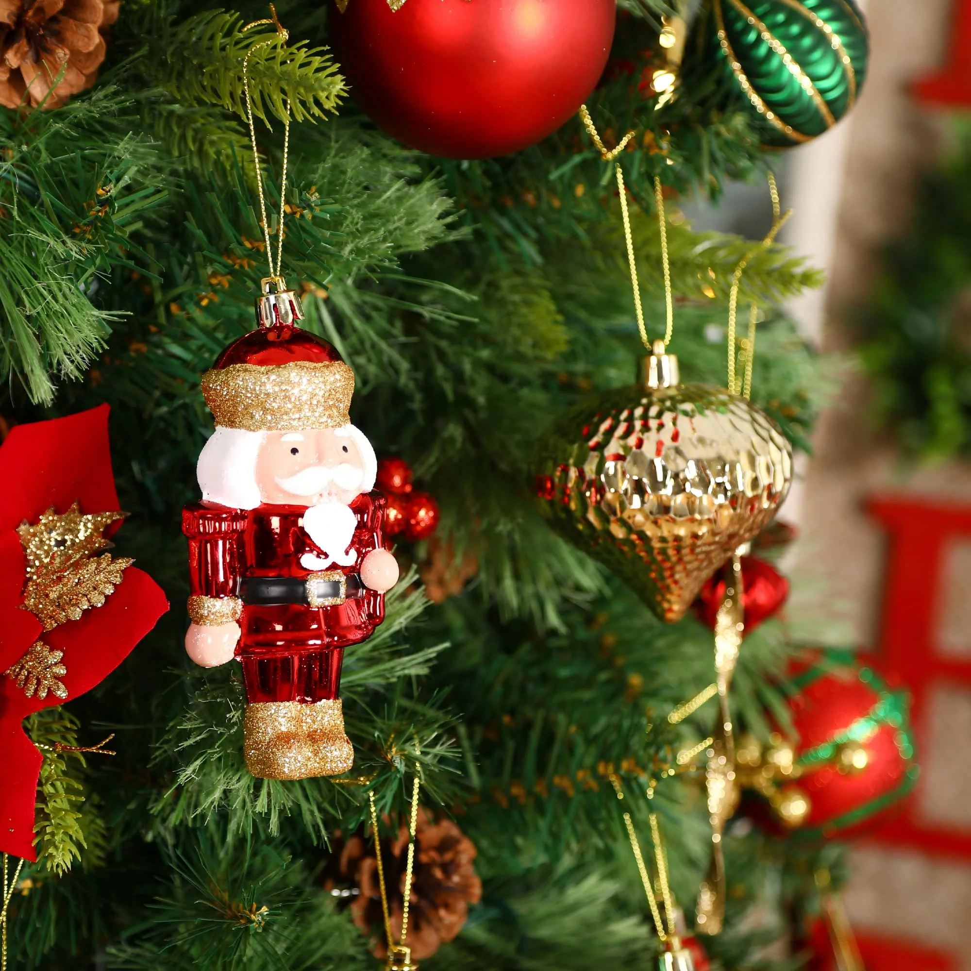 135Pcs Red, Green and Gold Walnut Soldier Christmas Ball Ornament Set