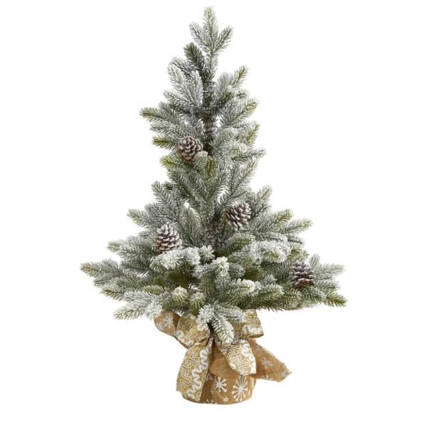 28 in. Flocked Artificial Christmas Tree with Pine Cones