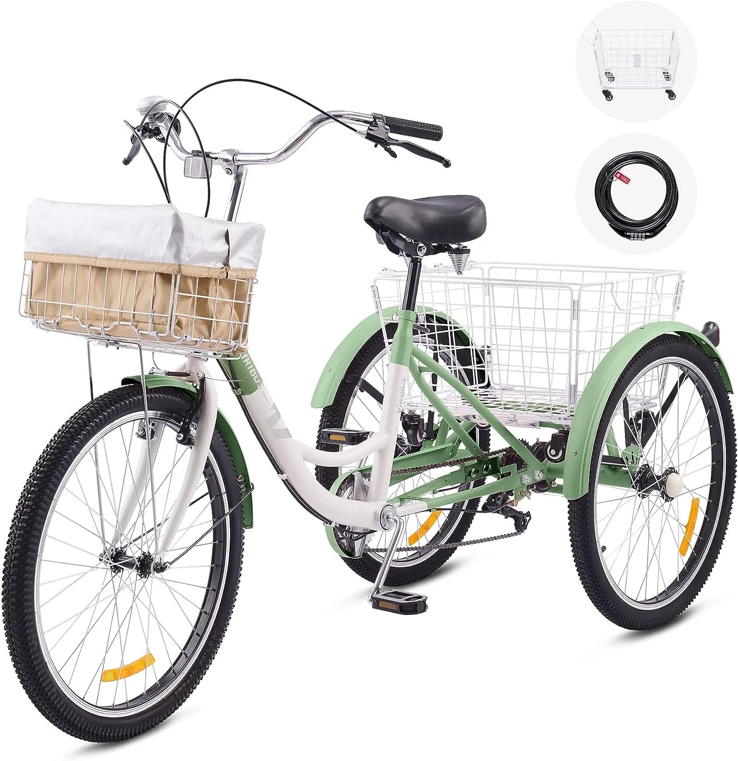 Viribus Adult Tricycle, 7 Speed Tricycle for Adults, 24″ 3 Wheel Bikes for Adults with Baskets