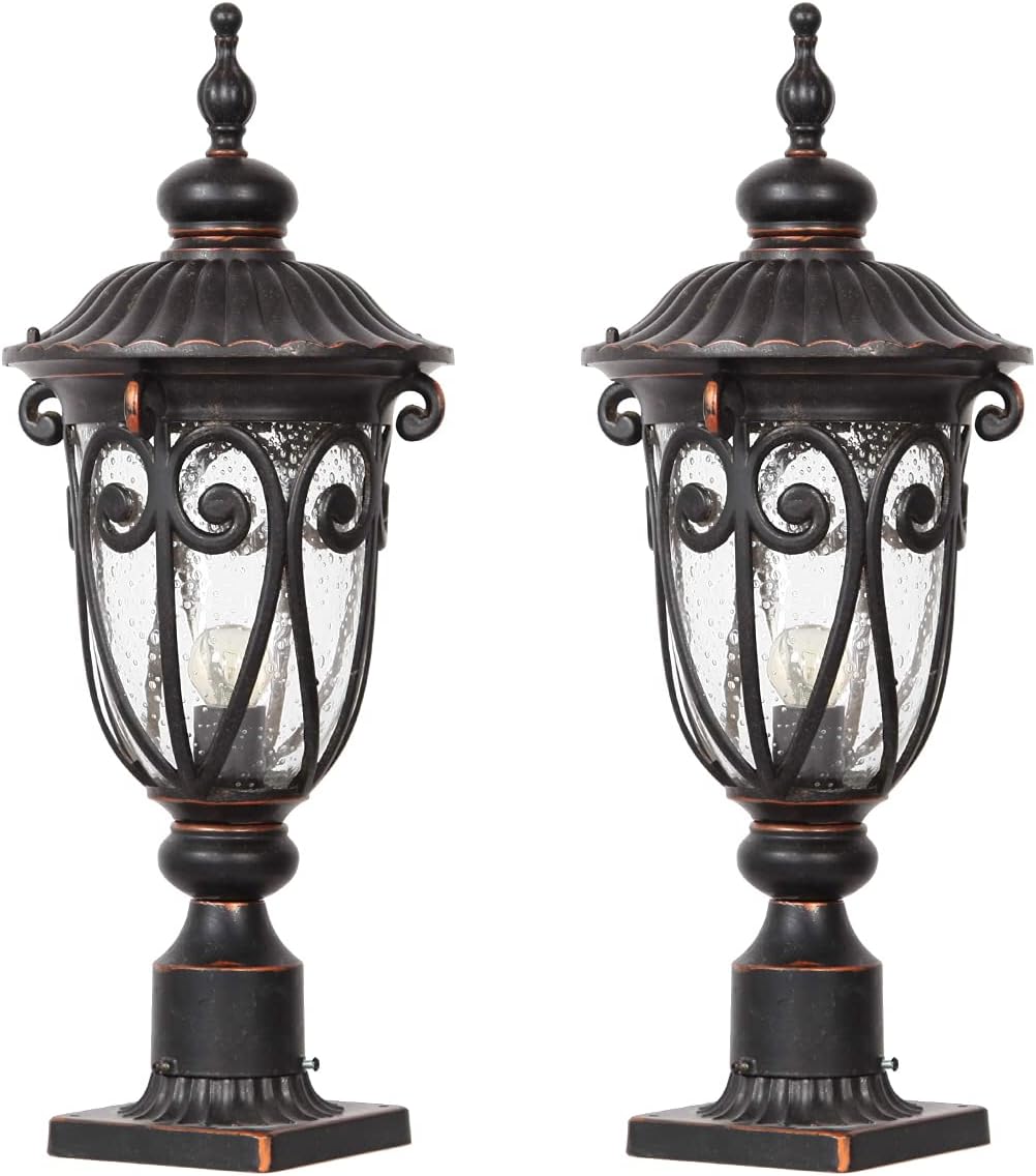23″ Large Outdoor Wall Light for Porch, 2 Pack Aluminium Exterior Wall Mount Lantern for House, Vintage Bronze Outside Wall Sconce with Clear Seeded Glass Shade for Garage