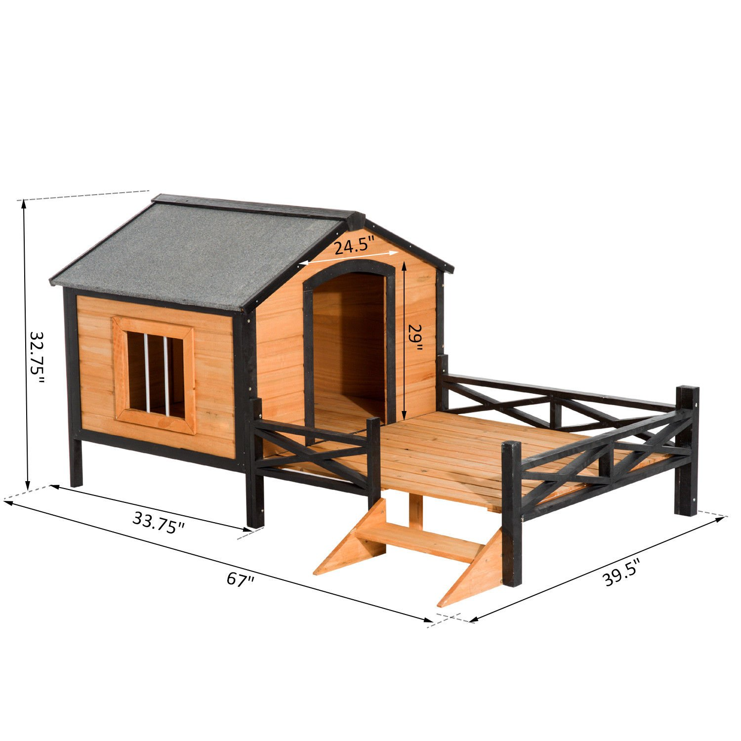 【Home&Garden 7″ Large Wooden Cabin Style Elevated Outdoor Dog House with Porch