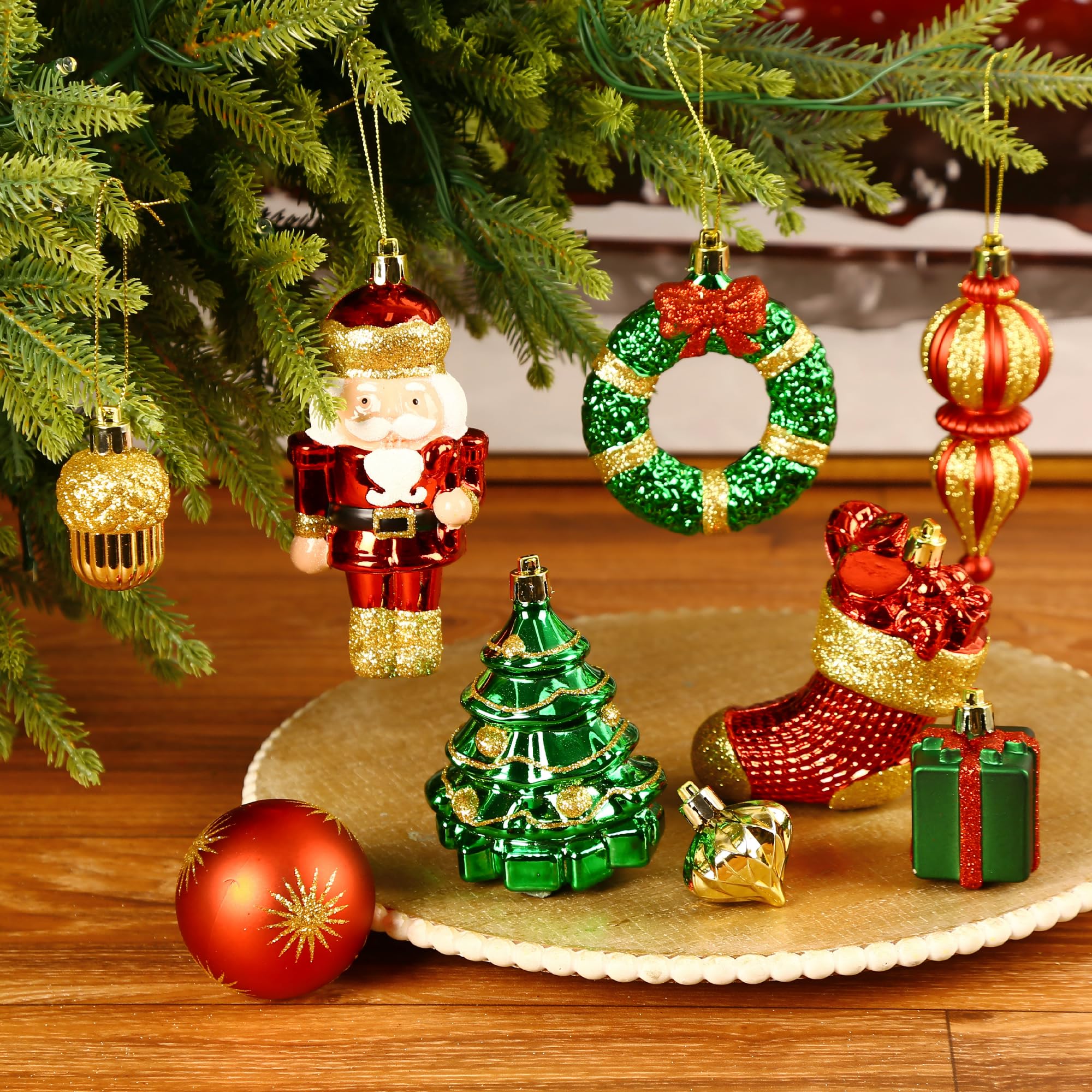 135Pcs Red, Green and Gold Walnut Soldier Christmas Ball Ornament Set