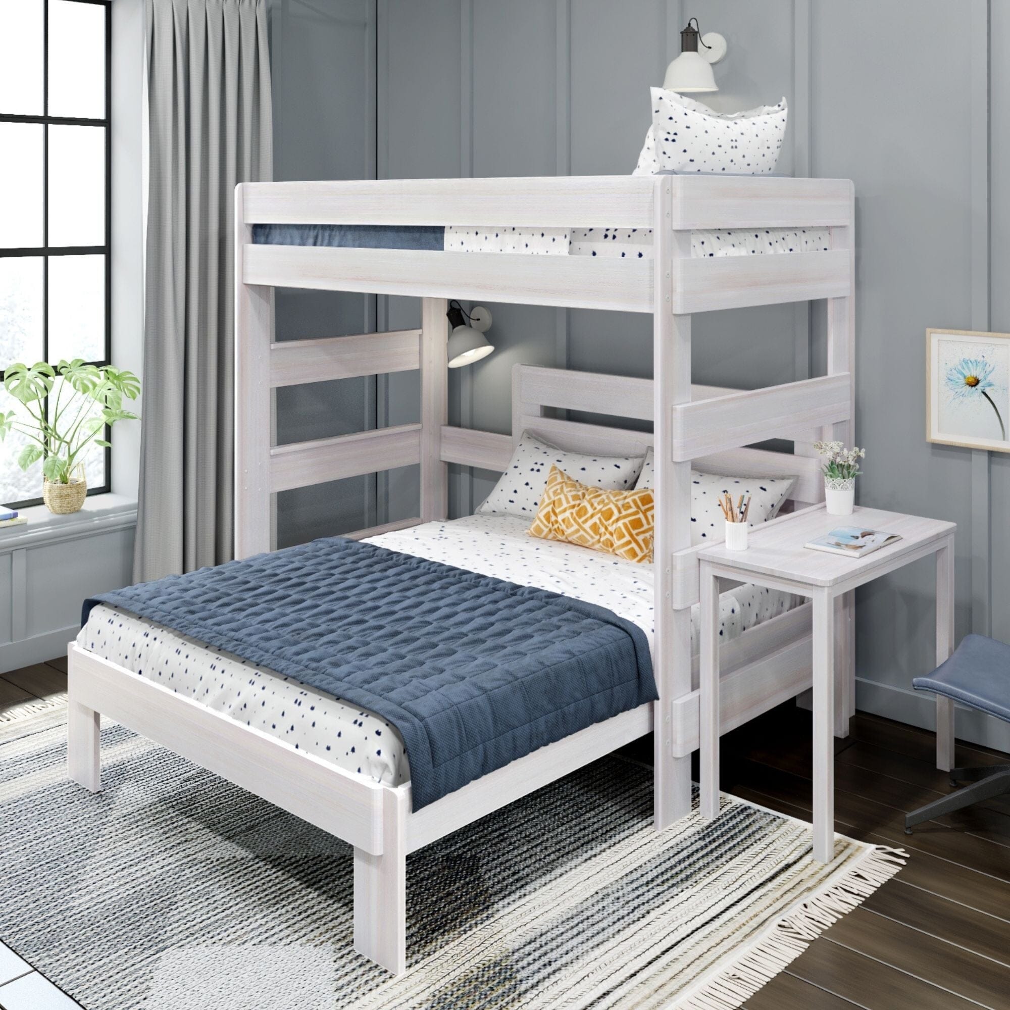 🎄Store Closing Sale💖Modern Farmhouse Twin over Full L-Shaped Bunk Bed with Desk