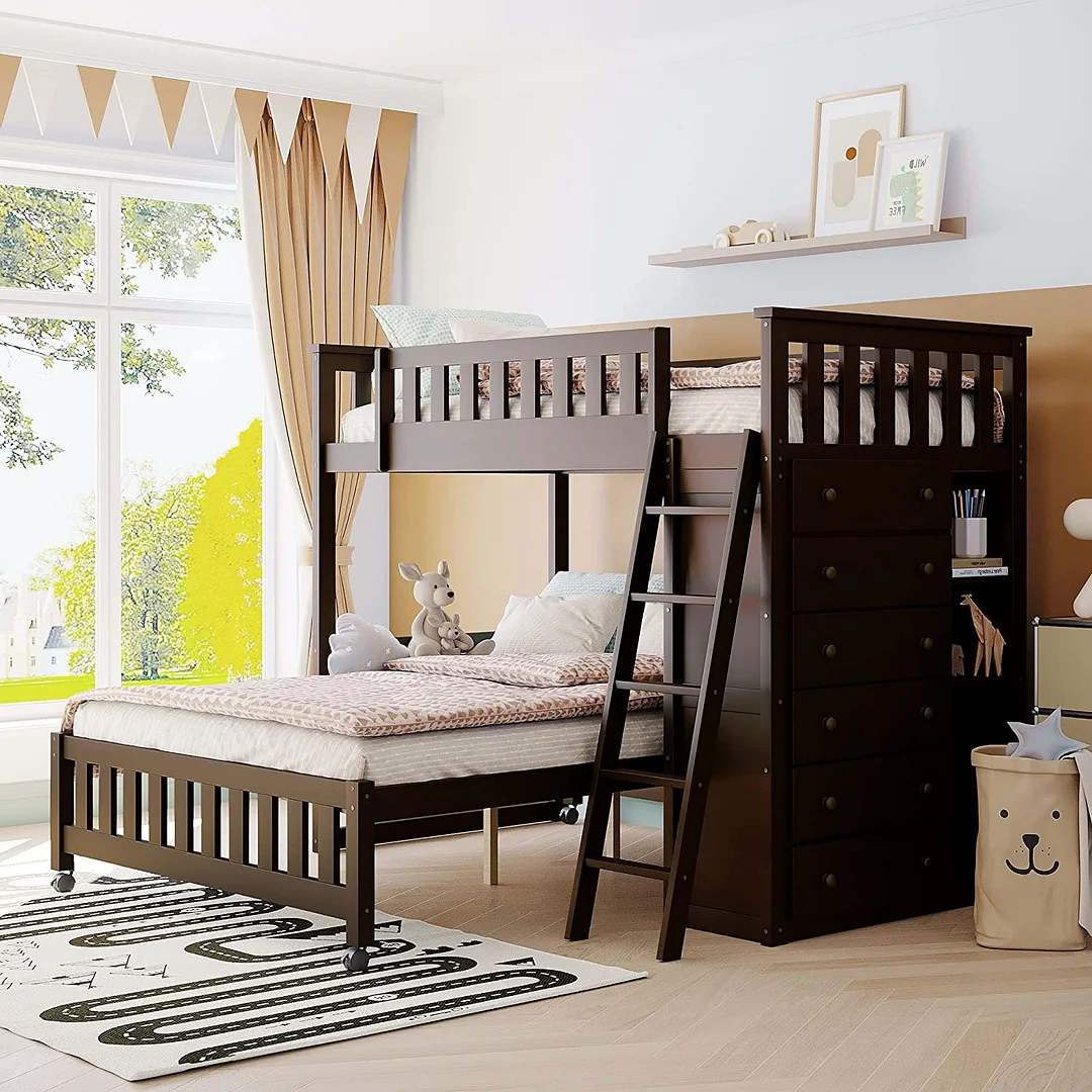🎄Store Closing Sale💖Bunk Bed- Espresso +6drawers +3shelves