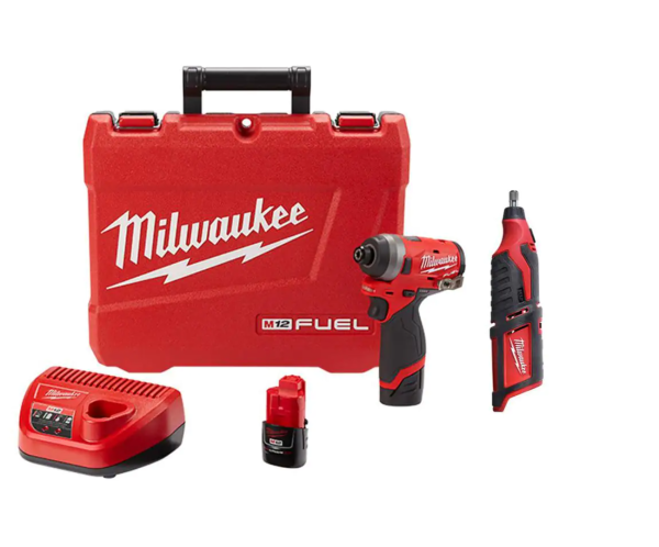 2553-22-2460-20 M12 12V Lithium-Ion Brushless Cordless 1/4 in. Hex Impact Driver Kit W/ M12 Rotary Tool