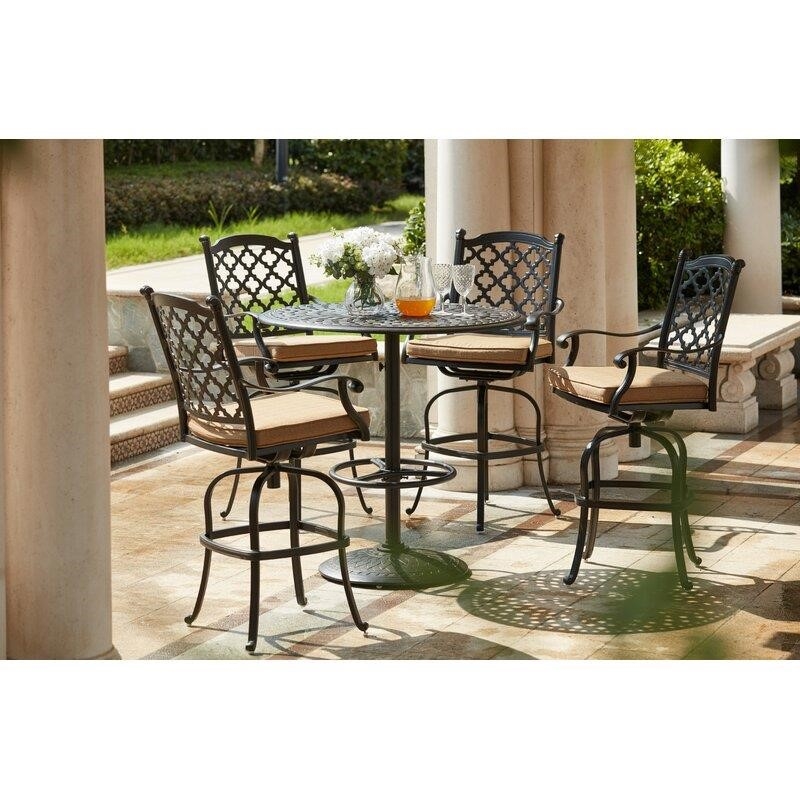 Waconia Round 4 – Person 42&” Long Aluminum Bar Height Dining Set with Cushions