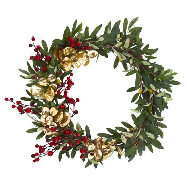 21in. Olive, Berries and Gold Eucalyptus Artificial Wreath