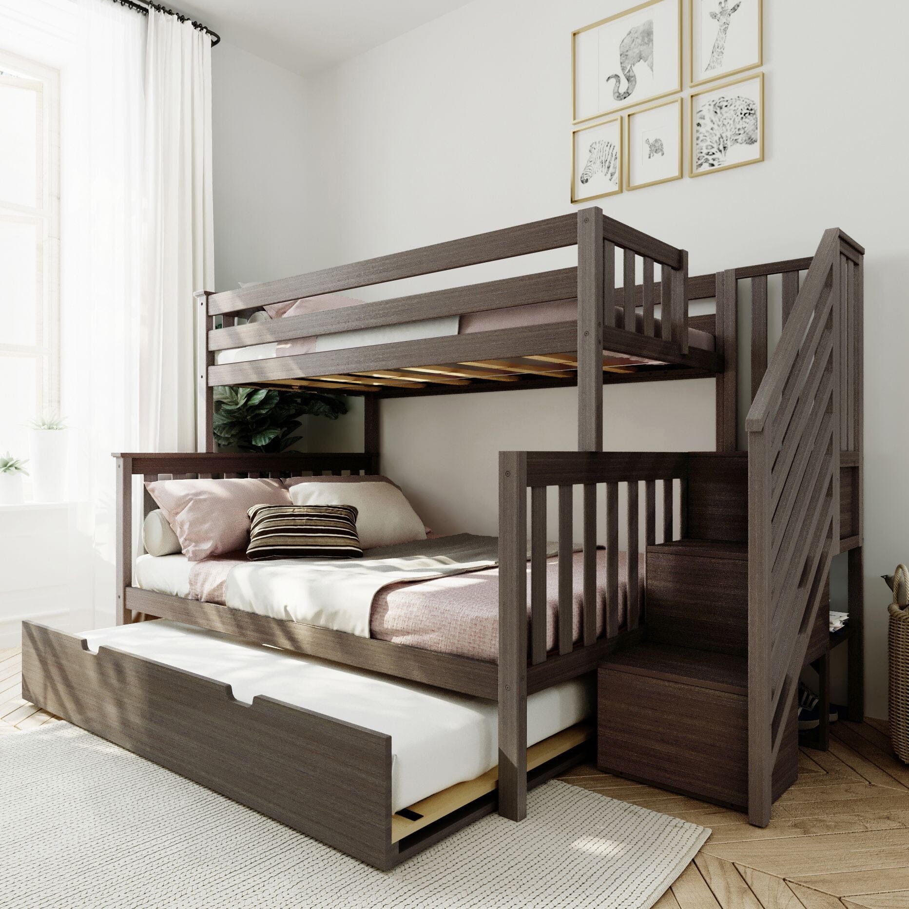 🎄Store Closing Sale💖Twin Over Full Staircase Bunk with Trundle