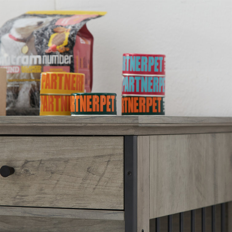 2 Drawers 71&” Super Big Furniture Style Dog Crate Dog Kennel Cage Barn Door W/ Detachable Layer Rustic Gray