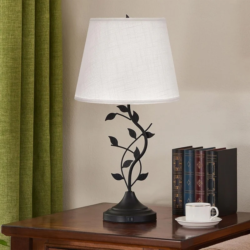 Traditional Tall Vintage Table Lamp USB Rechargeable Nightstand Light – 9.8″D x 9.8″W x 24.4″H