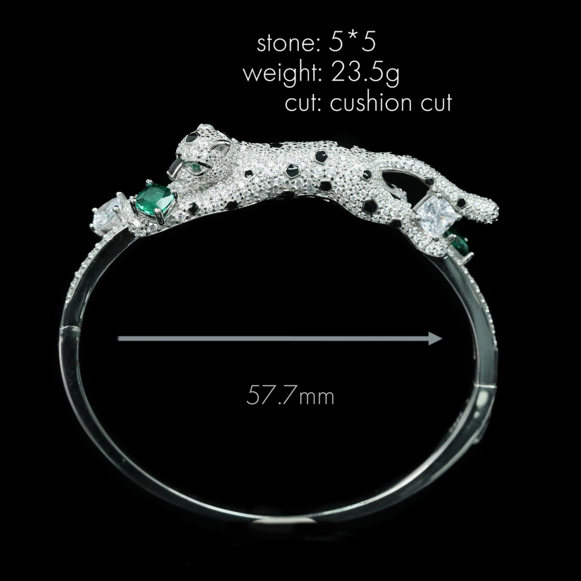 925 Silver Gold-Plated Jaguar Bracelet with High Carbon Diamond Accents