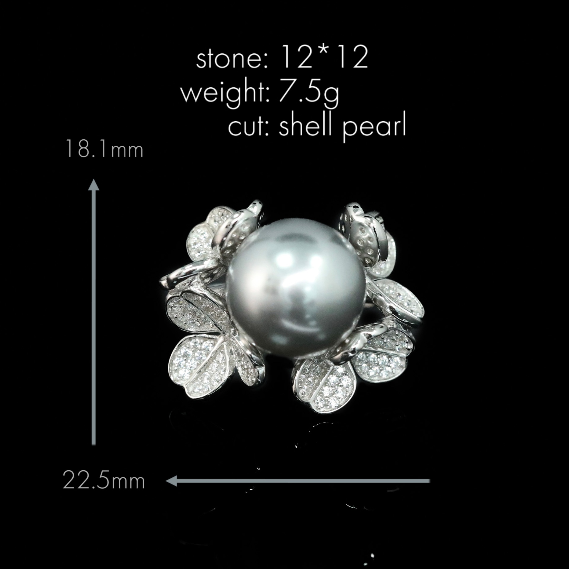 925 Silver Gold-Plated High Carbon Diamond Seagull Gray Four-Leaf Clover Ring