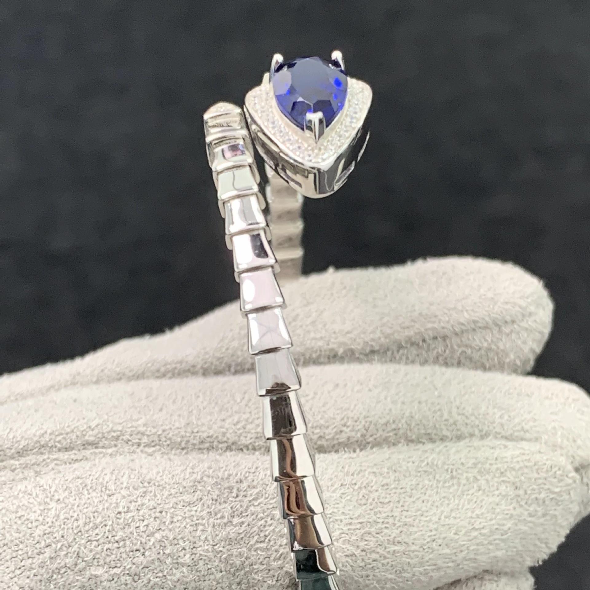 925 Silver Bracelet with High Carbon Diamond and Royal Sapphire Accents