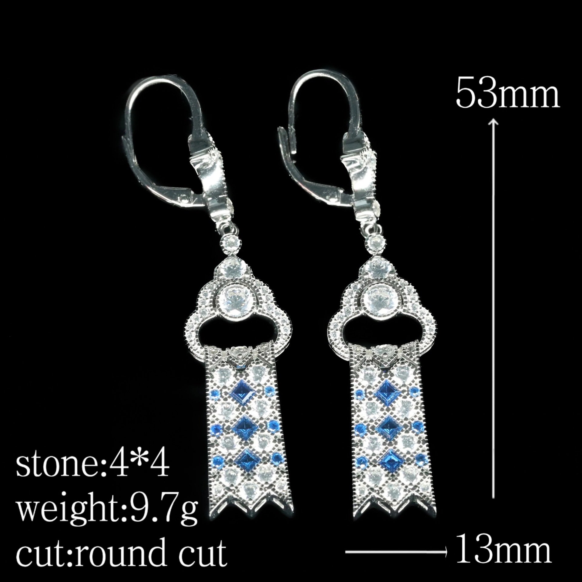 925 Silver Gold-Plated Royal Blue Earrings with High Carbon Diamond Accents