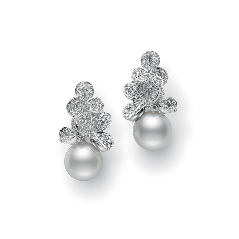 925 Silver Gold-Plated Seagull Gray Flower Earrings with High Carbon Diamond Accents