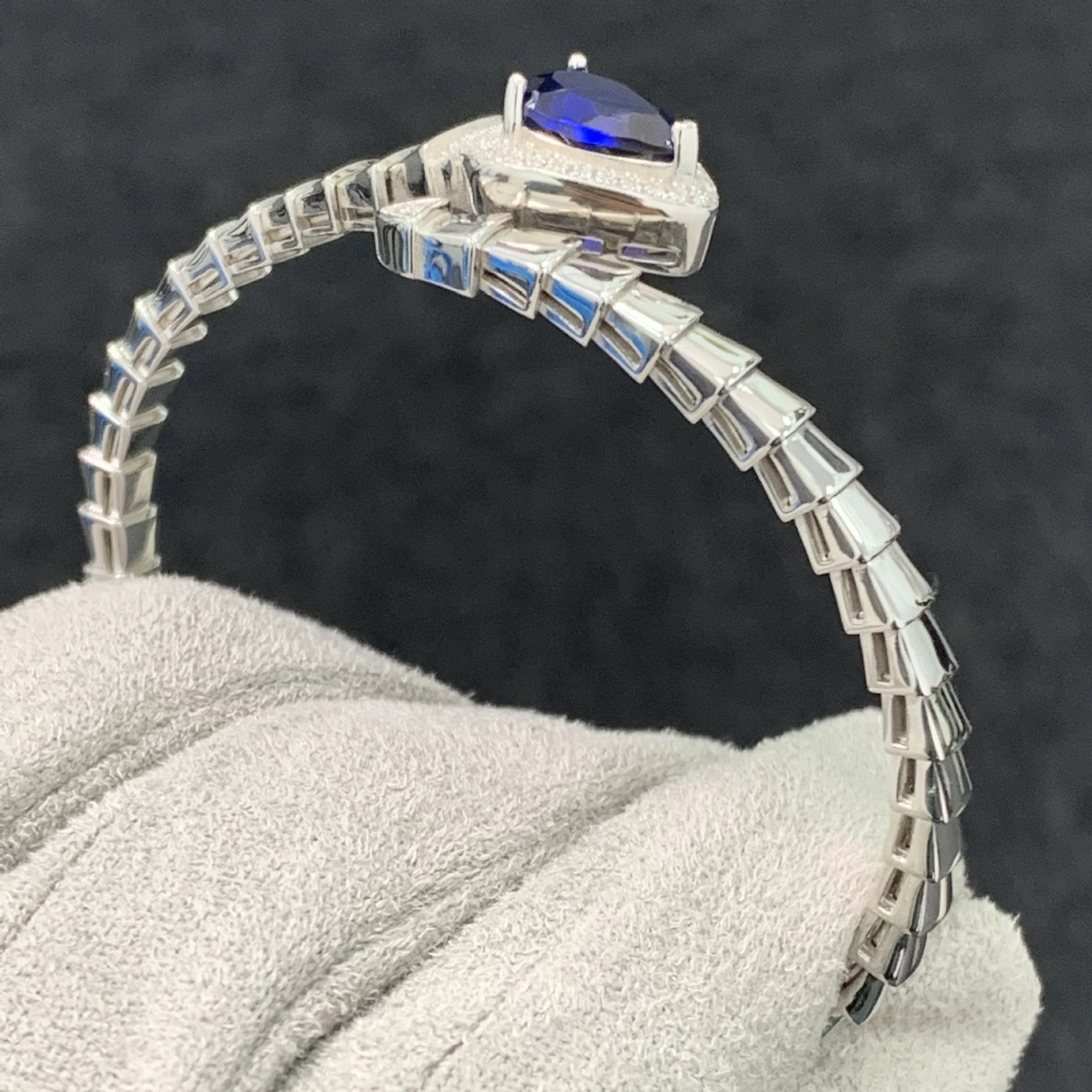 925 Silver Bracelet with High Carbon Diamond and Royal Sapphire Accents