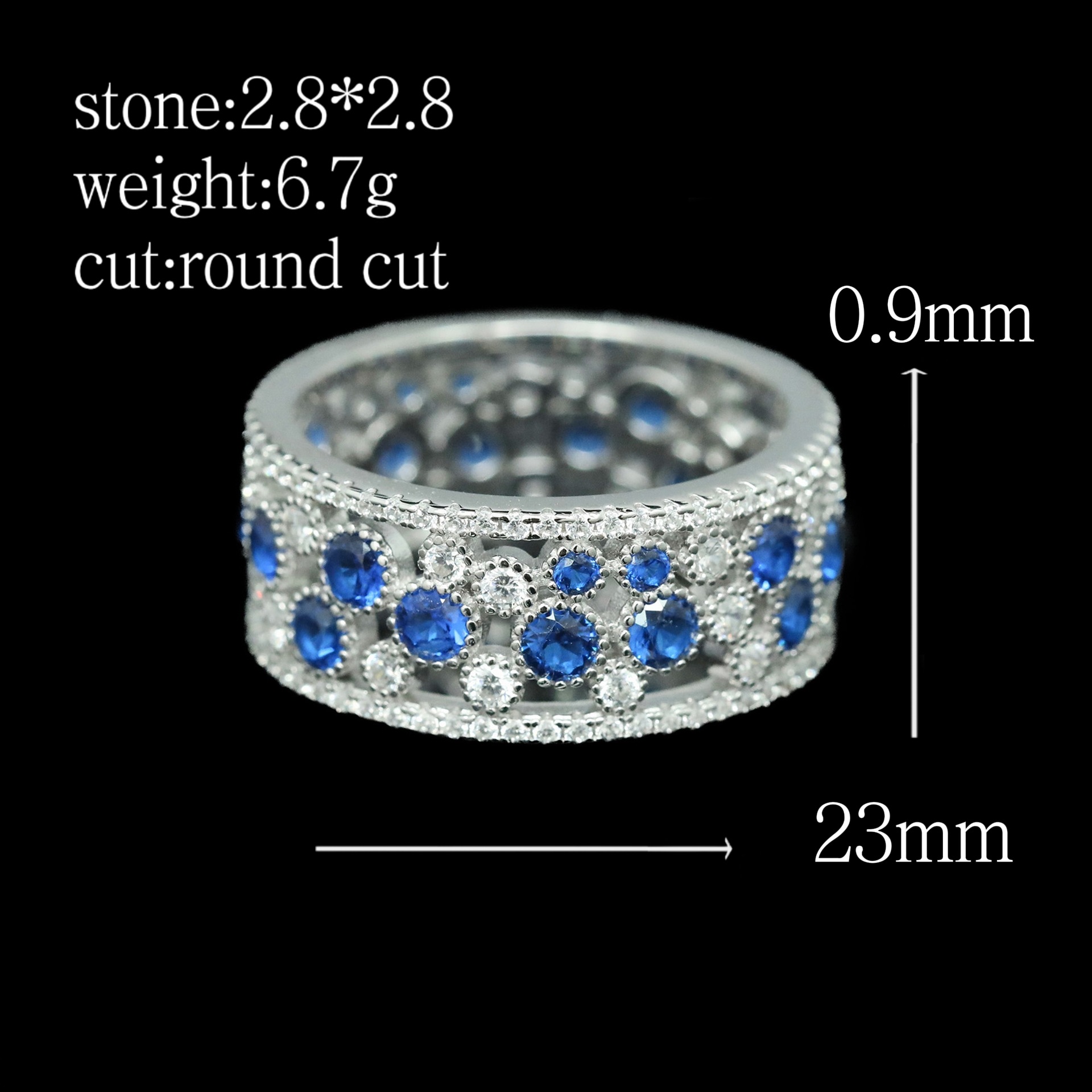 925 Silver Gold-Plated High Carbon Diamond GRC Cultured Cobalt Spinel Peacock Blue Ring