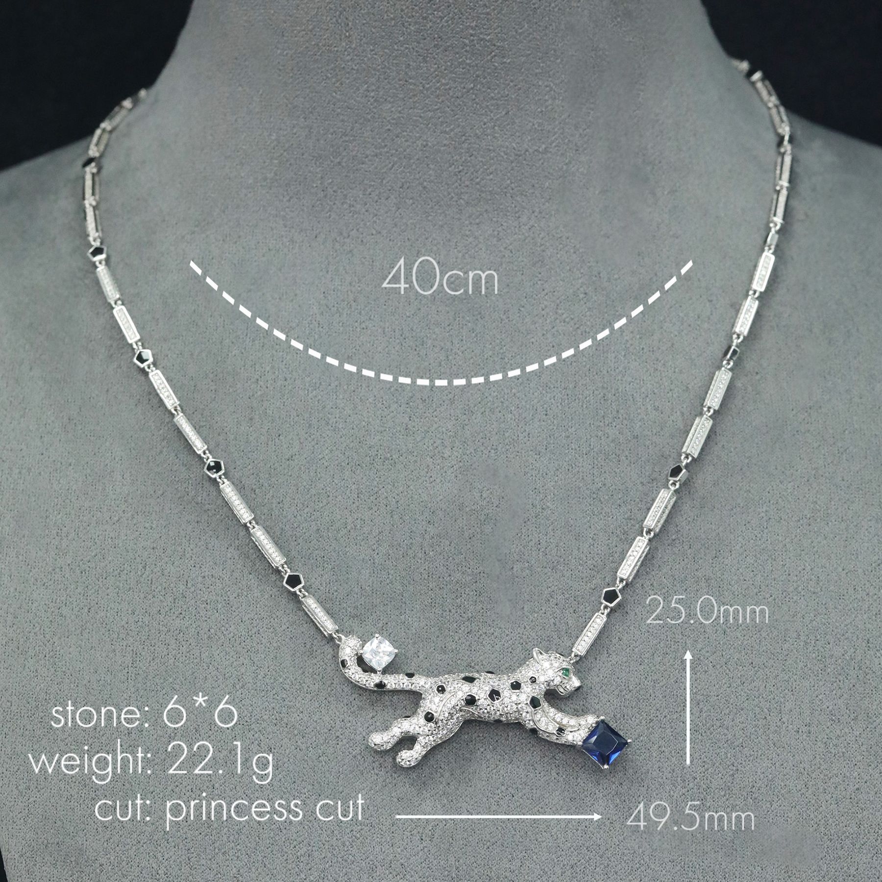 925 Silver Gold-Plated High Carbon Diamond Jaguar Necklace