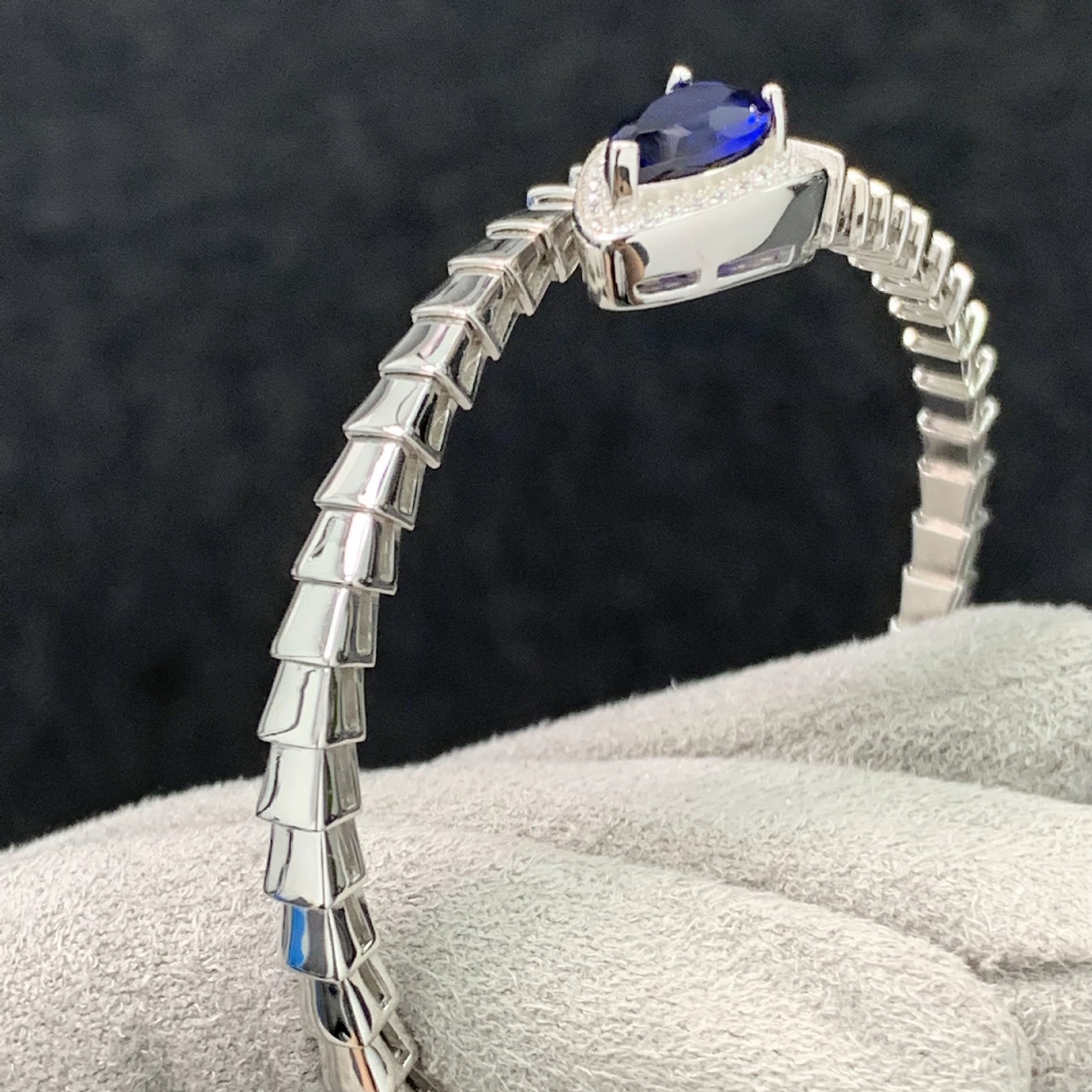 925 Silver Bracelet with High Carbon Diamond and Royal Sapphire Accents