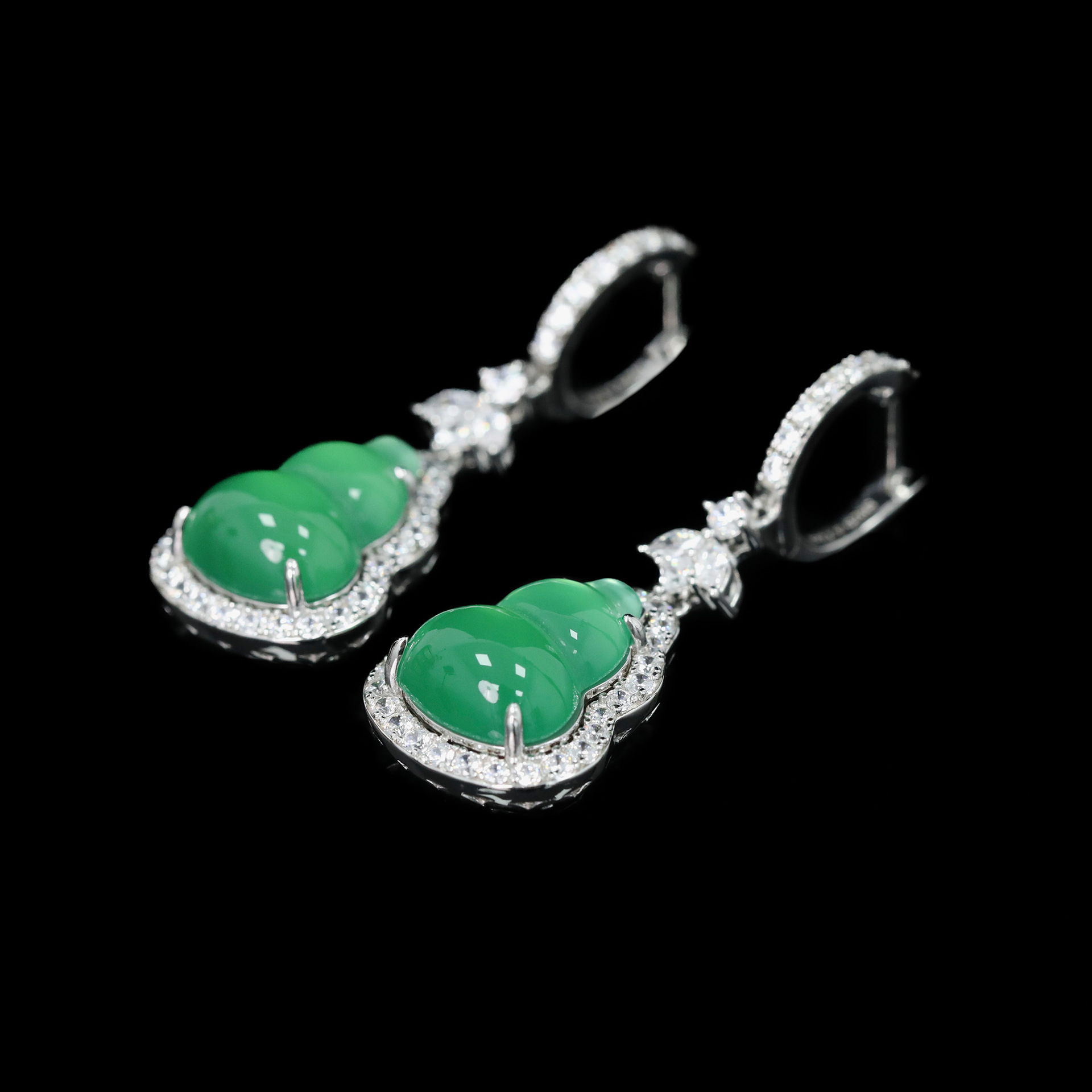 925 Silver Gold-Plated Natural Chalcedony Earrings with High Carbon Diamond Accents
